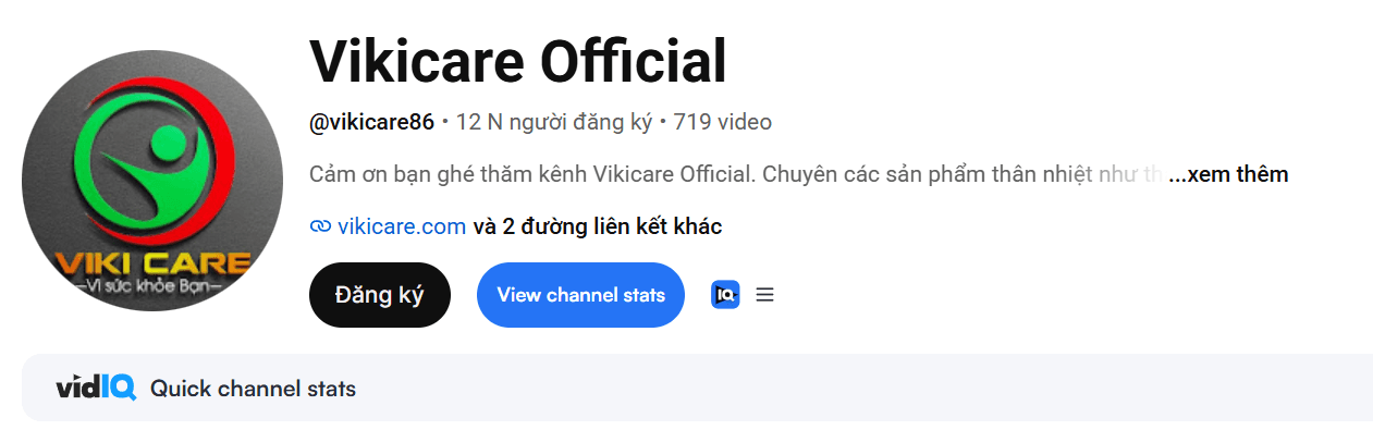 Kênh YouTube Vikicare Official — 12.000 người đăng ký, 719 video